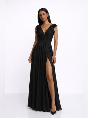 BASIX BLACK LABEL RUFFLE COLLAR EVENING DRESS